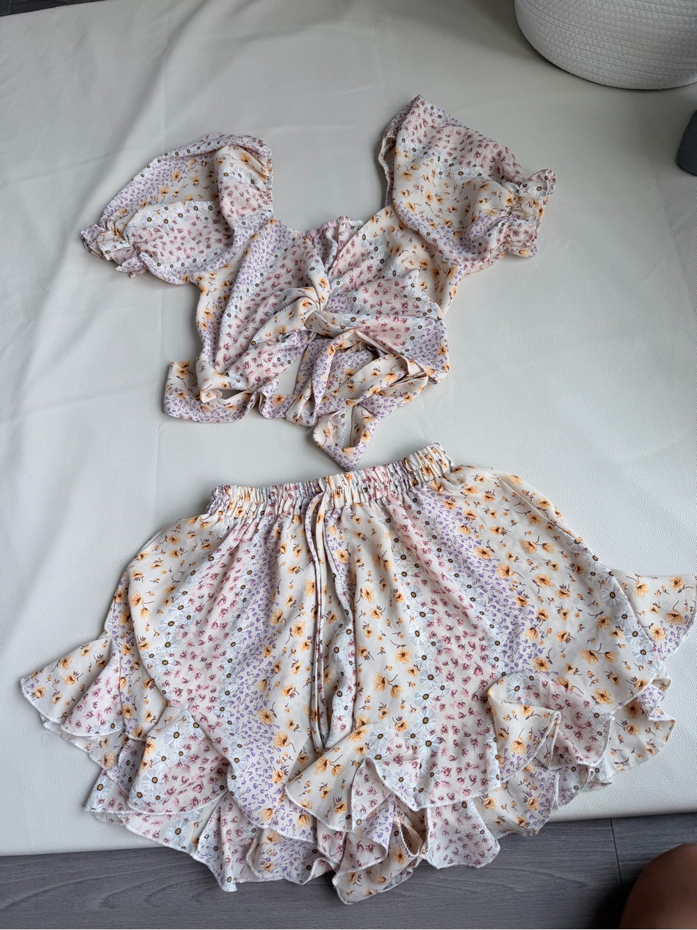 & Other Stories Floral Two-Piece Set in White, Pink & Lavender
